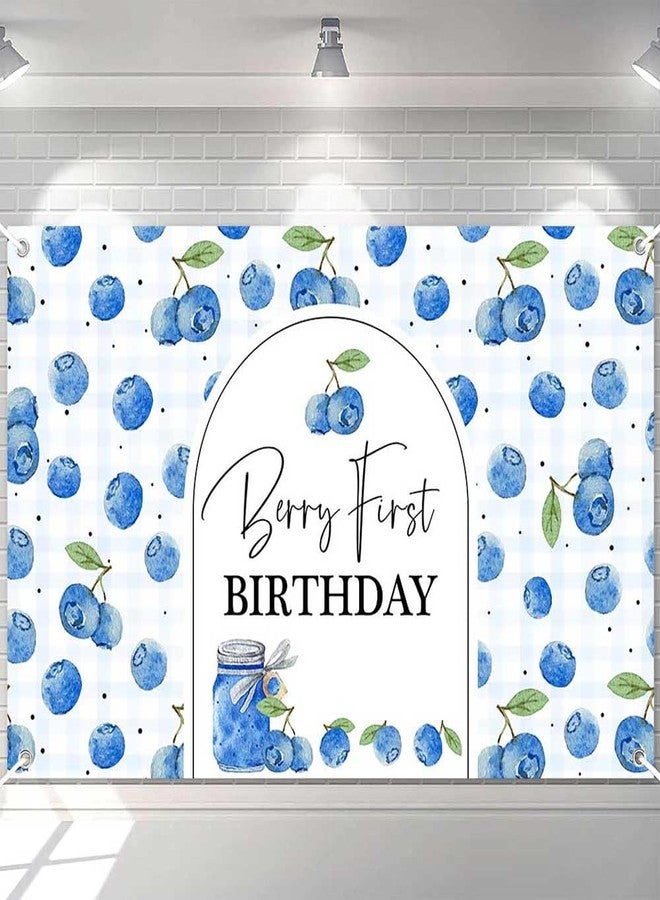 Ticuenicoa Sweet Blueberry 1st Birthday Banner - Watercolor Royal Blue Berry Theme for Boys & Girls, First Birthday Party Decorations, Cake Table Banner & Studio Photo Props, 49.3x39.4 inches - Image 1