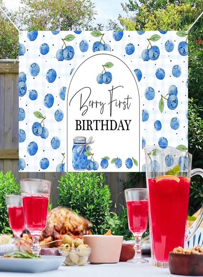 Ticuenicoa Sweet Blueberry 1st Birthday Banner - Watercolor Royal Blue Berry Theme for Boys & Girls, First Birthday Party Decorations, Cake Table Banner & Studio Photo Props, 49.3x39.4 inches - Image 5