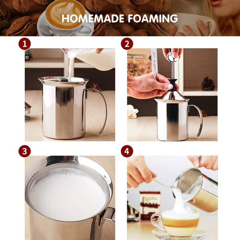 FEBLICH Milk Creamer Foamer Stainless Steel Milk Frother Manual Milk Frother Handheld Coffee Milk Frothing Pitchers Manual Operated Milk Foam Maker for Cappuccino Coffee Latte Hot Chocolate - Image 4