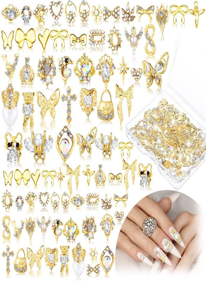 Lounsweer Gold Nail Charms and Gems Metal Crown Heart Butterfly Angel Luxury Crystal Diamonds Decor 3D Gold Rhinestones Shiny for Acrylic Nails Art Alloy Women Art Design DIY - Image 1