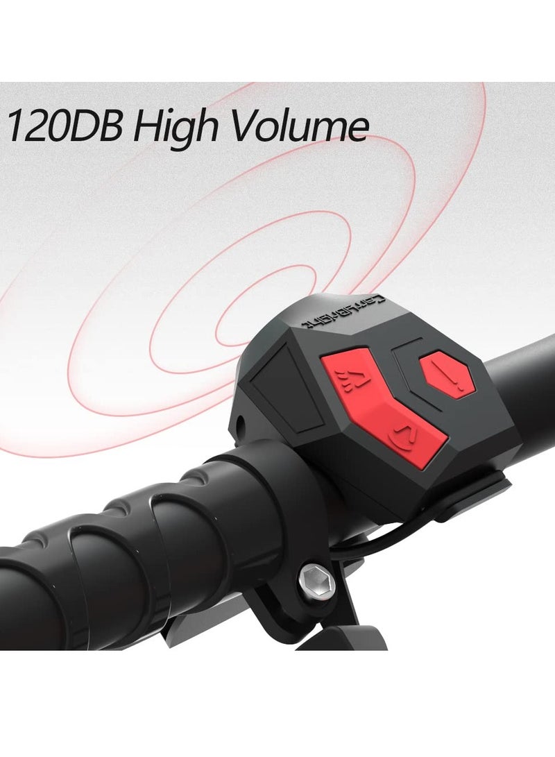 SYOSI بوق دراجة مع إنذار 120DB عالي الصوت جرس دراجة IP65 مقاوم للماء، جرس دراجة قابل لإعادة الشحن عبر USB بوق كهربائي للدراجة مع إنذار أمان للدراجة السكوتر - Image 2