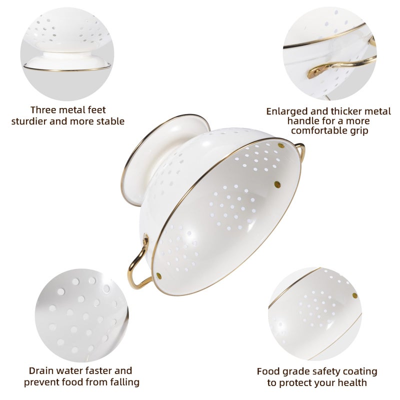 BeFare Metal Colander Set of 3, Strainer Basket with Handles perfect for Spaghetti, Pasta, Berry, Vegetable, Fruit, Solid Base Powder Coated Kitchen Essential Strainer Set, 1 & 3.5 & 5 Qt (Cream) - Image 5