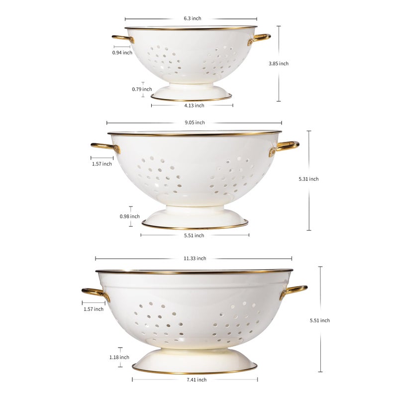 BeFare Metal Colander Set of 3, Strainer Basket with Handles perfect for Spaghetti, Pasta, Berry, Vegetable, Fruit, Solid Base Powder Coated Kitchen Essential Strainer Set, 1 & 3.5 & 5 Qt (Cream) - Image 2