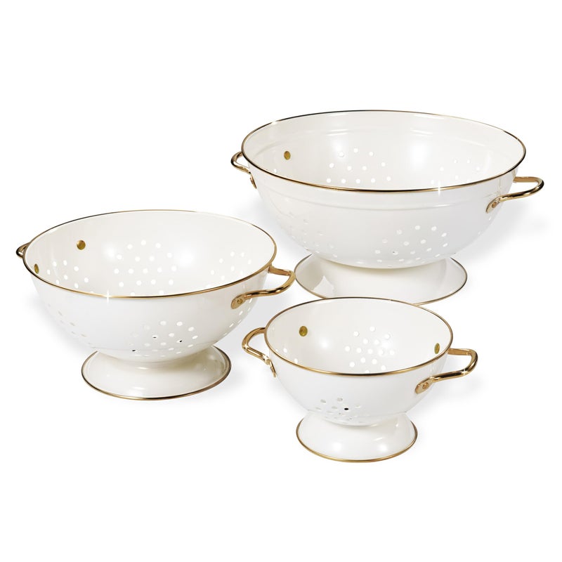 BeFare Metal Colander Set of 3, Strainer Basket with Handles perfect for Spaghetti, Pasta, Berry, Vegetable, Fruit, Solid Base Powder Coated Kitchen Essential Strainer Set, 1 & 3.5 & 5 Qt (Cream) - Image 1