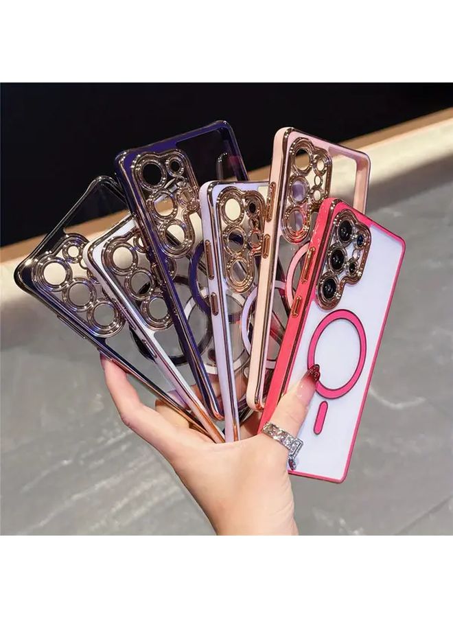 White Phone Cover For Galaxy S25 Plus Magnetic Wireless Charging Ready Electroplated Frame - Image 3
