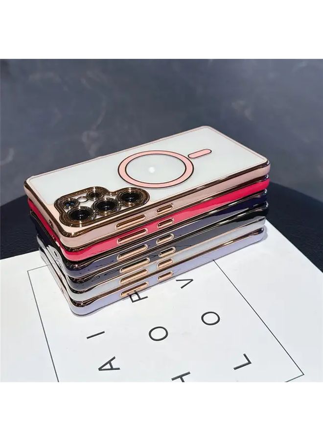 White Phone Cover For Galaxy S25 Plus Magnetic Wireless Charging Ready Electroplated Frame - Image 5