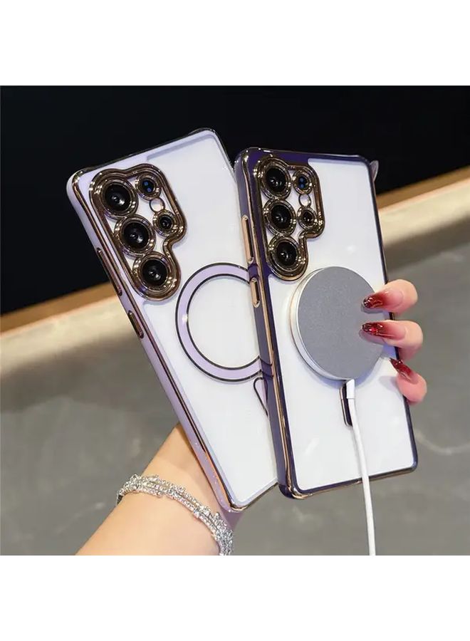 White Phone Cover For Galaxy S25 Plus Magnetic Wireless Charging Ready Electroplated Frame - Image 2