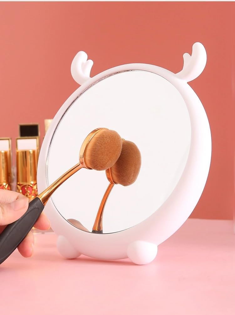Nityasiddh Round Makeup Mirror Desktop Cute Cartoon Tabletop Vanity Makeup Mirror Stand Folding Cosmetic Plastic Single Mirror Wall Hanging for Home Bathroom Table Top Makeup Mirror - Image 3