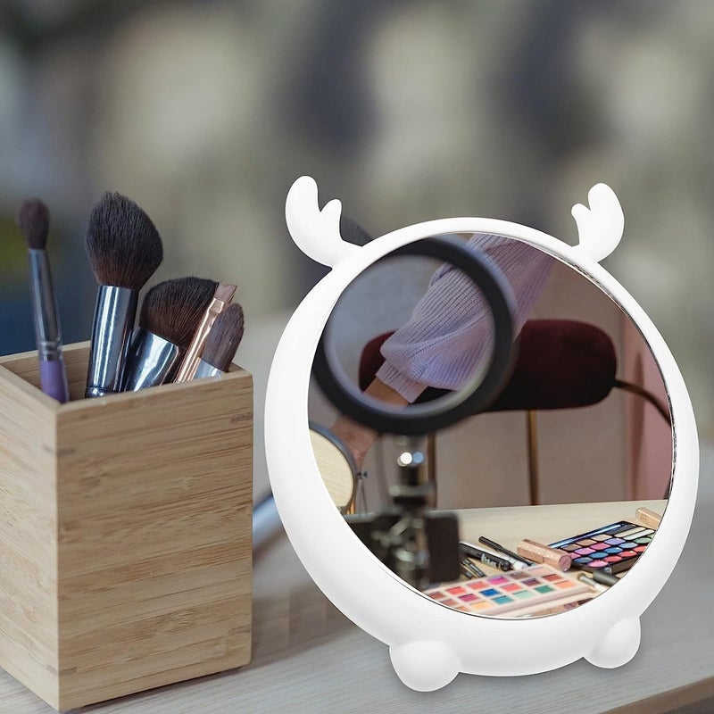 Nityasiddh Round Makeup Mirror Desktop Cute Cartoon Tabletop Vanity Makeup Mirror Stand Folding Cosmetic Plastic Single Mirror Wall Hanging for Home Bathroom Table Top Makeup Mirror - Image 5
