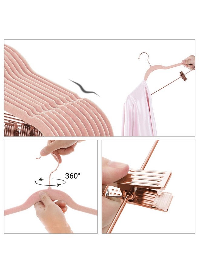 SONGMICS SONGMICS 24 Pack Pants Hangers, 16.7 Inch Coat Hangers with Rose Gold Colored Movable Clips, Heavy-Duty, Non-Slip, Space-Saving, for Pants, Skirts, Dresses, Light Pink UCRF14PK24 - Image 3