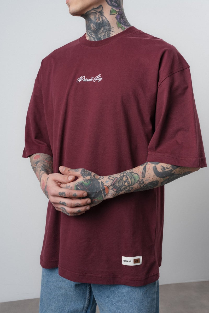 RESPIRE Men's Private Printed Oversize T-Shirt Cherry Red - Image 4