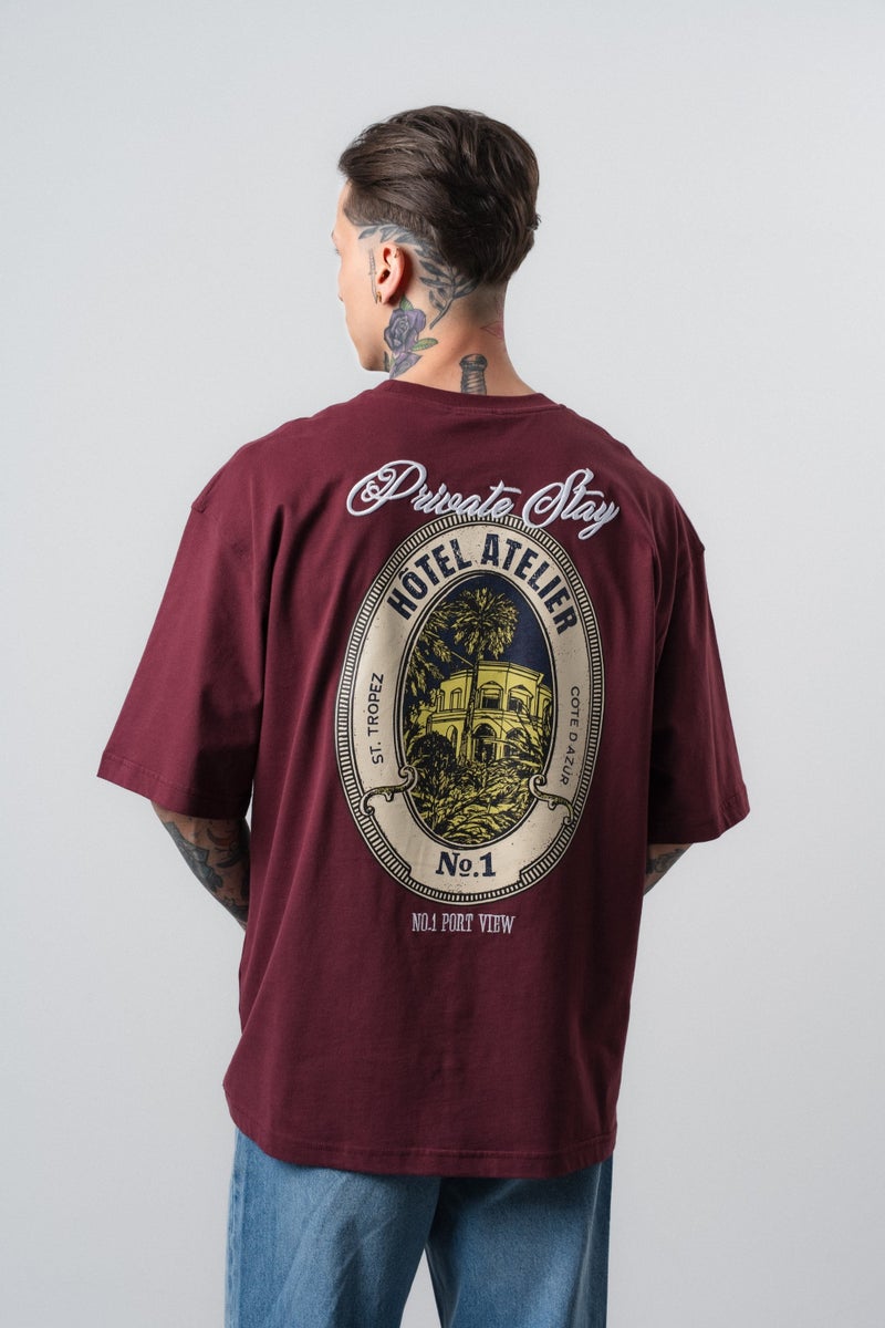 RESPIRE Men's Private Printed Oversize T-Shirt Cherry Red - Image 1