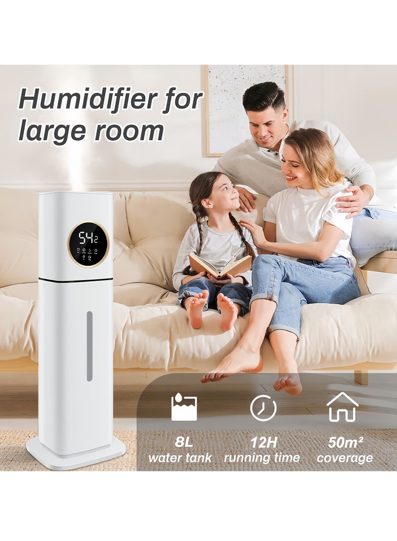 ET-LIFE 8L Smart Humidifier - 32H Runtime for Large Room, Top Fill Cool Mist with Remote Control & LED Display, Auto Shut-Off, Essential Oil Tray & UV Sterilization, 360° Nozzle, Quiet SC-D2303 White - Image 3