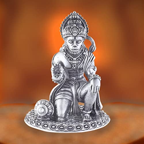 PRD CARATCAFE Silver Hanuman Murti for Car Dashboard, Home & Office Use Made in Pure 925 Solid Chandi Metal Idol of Bajrang Bali Antique Gift Item for All Occasions & Festivals - Image 2