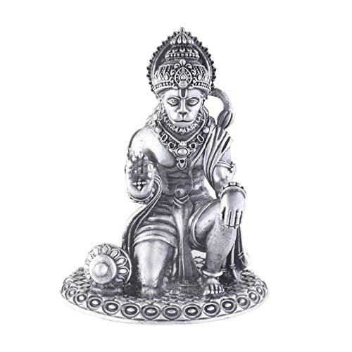 PRD CARATCAFE Silver Hanuman Murti for Car Dashboard, Home & Office Use Made in Pure 925 Solid Chandi Metal Idol of Bajrang Bali Antique Gift Item for All Occasions & Festivals - Image 1