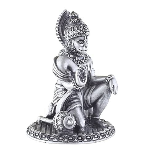 PRD CARATCAFE Silver Hanuman Murti for Car Dashboard, Home & Office Use Made in Pure 925 Solid Chandi Metal Idol of Bajrang Bali Antique Gift Item for All Occasions & Festivals - Image 3