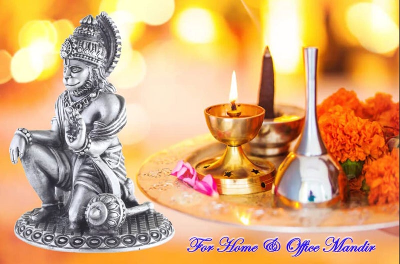PRD CARATCAFE Silver Hanuman Murti for Car Dashboard, Home & Office Use Made in Pure 925 Solid Chandi Metal Idol of Bajrang Bali Antique Gift Item for All Occasions & Festivals - Image 5