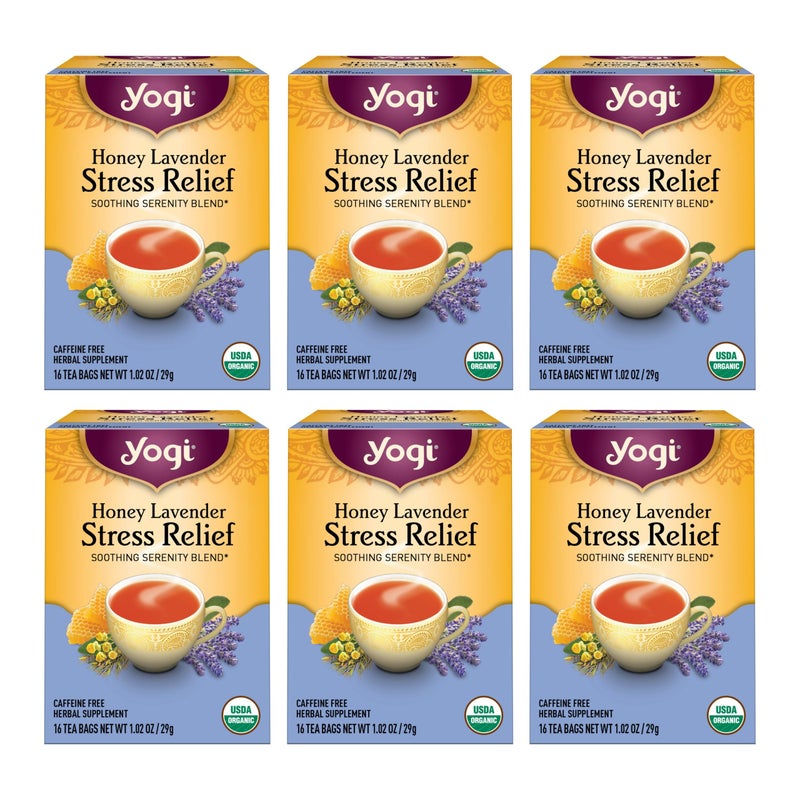 Yogi Tea Honey Lavender Stress Relief Tea - 16 Tea Bags per Pack (6 Packs) - Organic Chamomile Lavender Tea - Includes Lemon Balm, Lemongrass, Spearmint Leaf, Peppermint Leaf, Honey Flavor & More - Image 1