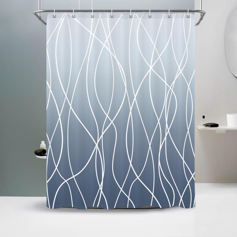 Punkray Ombre Blue Shower Curtain for Bathroom with Hooks White Shower Curtain Set Stripe Bath Curtains Decorative Shower Curtains Water Repellent Washable  60x72 - Image 1