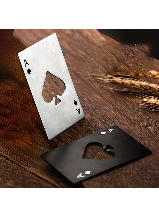 2-Pack Stainless Steel Poker Card Bottle Opener - Ace of Spades Card Design - Credit Card Size Portable Beer Opener (Black + Silver) - Image 5