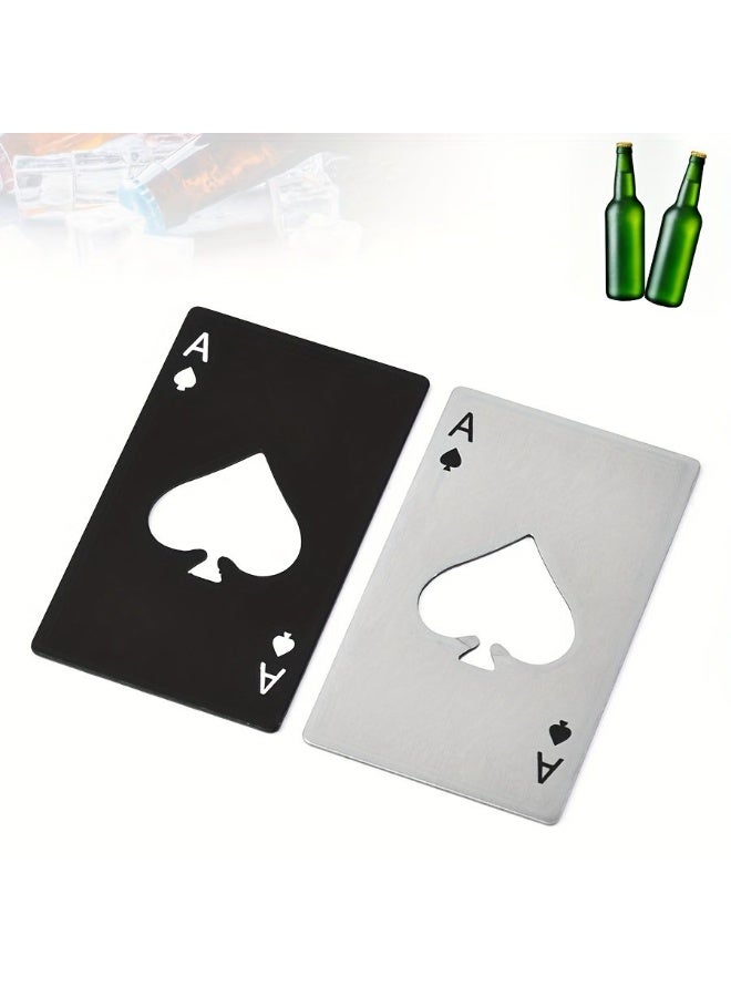 2-Pack Stainless Steel Poker Card Bottle Opener - Ace of Spades Card Design - Credit Card Size Portable Beer Opener (Black + Silver) - Image 4