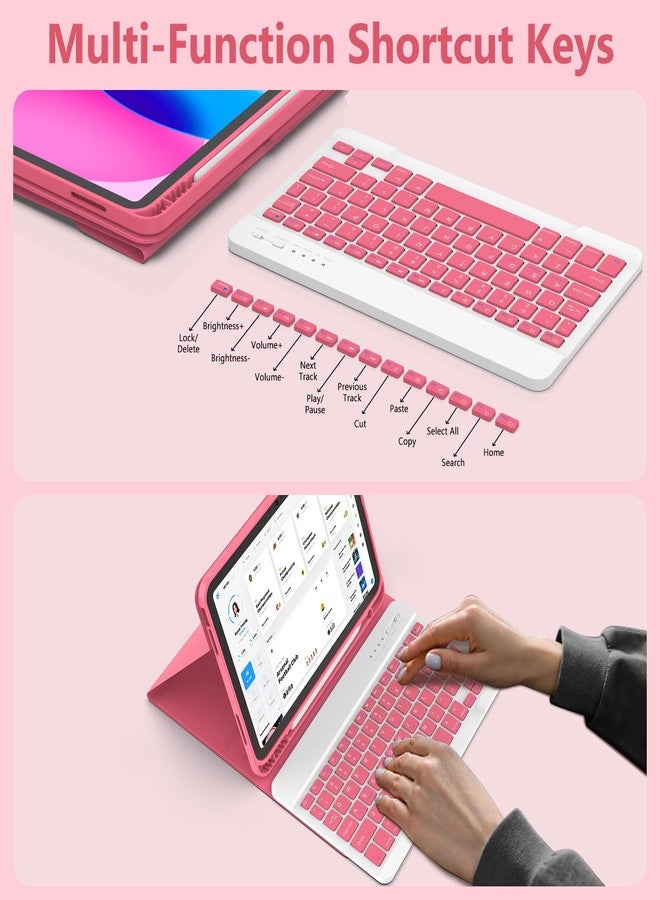 تي كيو كيو جراب TQQ لجهاز iPad (A16) من الجيل الحادي عشر مع لوحة مفاتيح (11 بوصة، 2025) والجيل العاشر (10.9 بوصة، 2022) - لوحة مفاتيح لاسلكية مغناطيسية قابلة للفصل، غطاء قابل للطي مع حامل قلم، رفيع وخفيف (وردي داكن) - Image 5