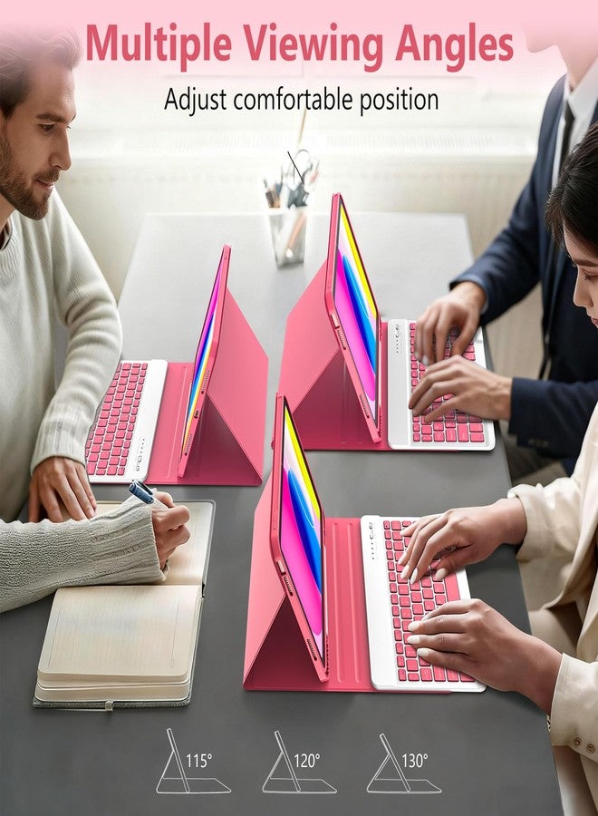 تي كيو كيو جراب TQQ لجهاز iPad (A16) من الجيل الحادي عشر مع لوحة مفاتيح (11 بوصة، 2025) والجيل العاشر (10.9 بوصة، 2022) - لوحة مفاتيح لاسلكية مغناطيسية قابلة للفصل، غطاء قابل للطي مع حامل قلم، رفيع وخفيف (وردي داكن) - Image 3