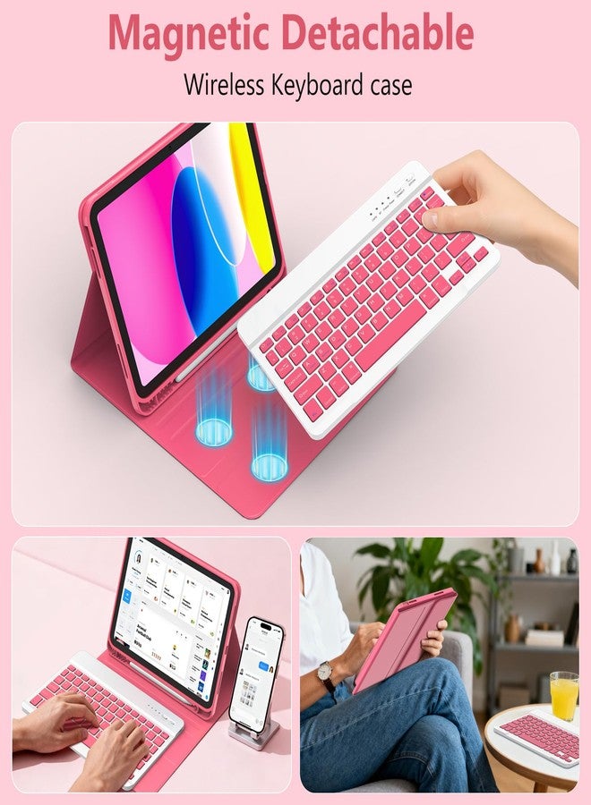 تي كيو كيو جراب TQQ لجهاز iPad (A16) من الجيل الحادي عشر مع لوحة مفاتيح (11 بوصة، 2025) والجيل العاشر (10.9 بوصة، 2022) - لوحة مفاتيح لاسلكية مغناطيسية قابلة للفصل، غطاء قابل للطي مع حامل قلم، رفيع وخفيف (وردي داكن) - Image 4