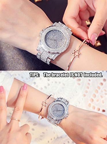 ManChDa Silver Watch for Women Interior Full Diamond Bling Rhinestone Iced Out Quartz Crystal Stainless Steel Ladies Wrist Watch - Image 4
