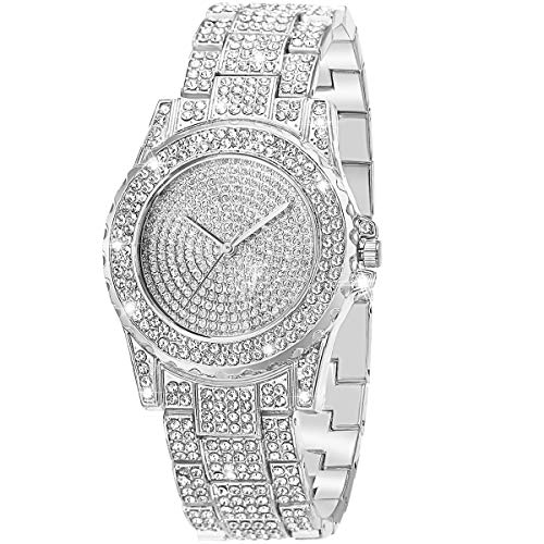 ManChDa Silver Watch for Women Interior Full Diamond Bling Rhinestone Iced Out Quartz Crystal Stainless Steel Ladies Wrist Watch - Image 1