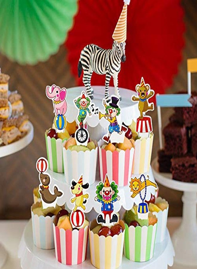 Joymee 48 Pieces Circus Animal Cupcake Topper for Carnival Themed Baby Shower Kids Birthday Party Favor Supplies Lion Bear Elephant Cake Decorations - Image 5