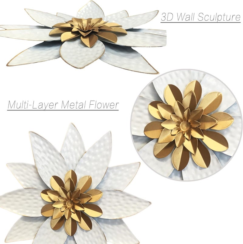 Picfarce Metal Flower Wall Art Decor,10" Rustic Modern Antique Floral Sculpture, Distressed Iron Wall Hanging Home Decoration Accent Artworks for Indoor Kitchen Bedroom Living Office Outdoor Garden Patio - Image 2