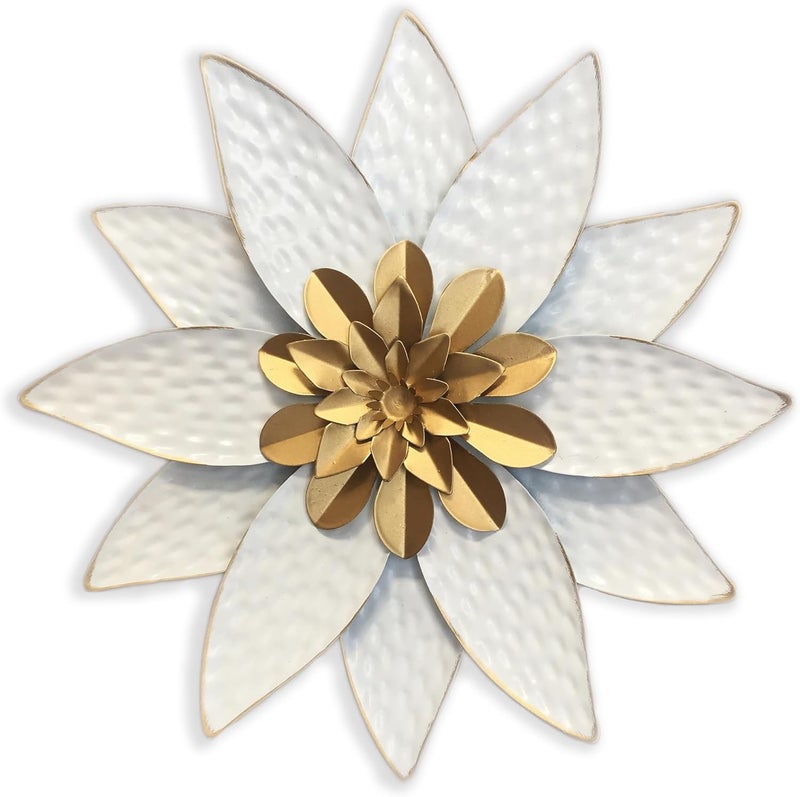 Picfarce Metal Flower Wall Art Decor,10" Rustic Modern Antique Floral Sculpture, Distressed Iron Wall Hanging Home Decoration Accent Artworks for Indoor Kitchen Bedroom Living Office Outdoor Garden Patio - Image 1