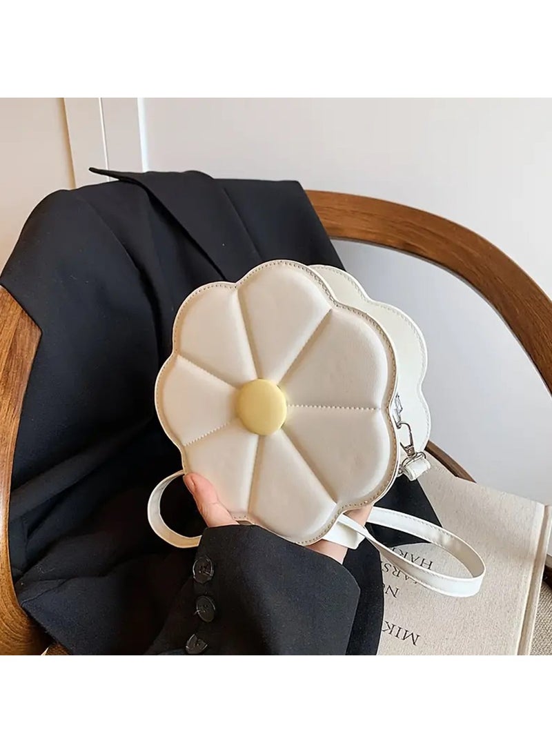 Hihonor Fresh Small Flower Single Shoulder Bag - PU Material, Lightweight, Adjustable Strap, Suitable for Parties, Daily Commutes, and More, Flower Shape PU Crossbody Bag For Women PU Shoulder Purse (White) - Image 1