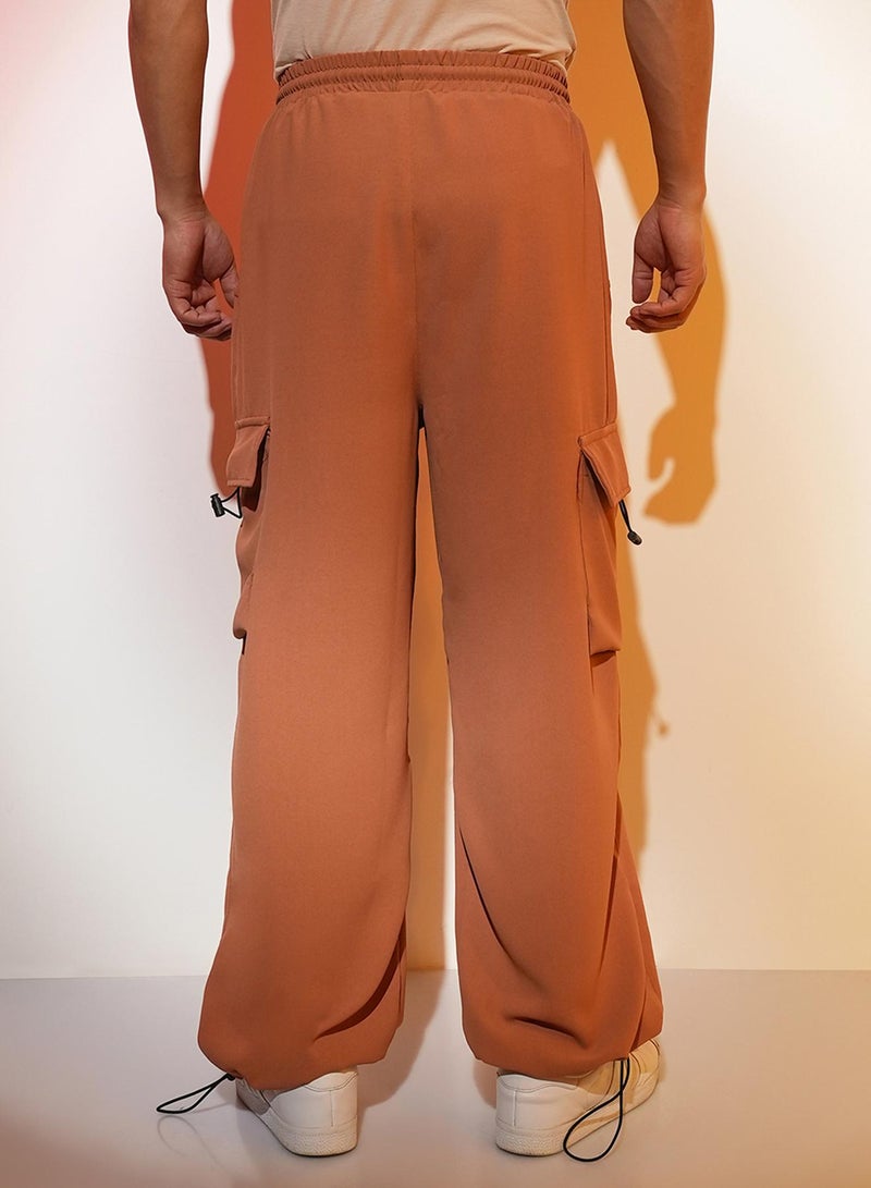 Campus Sutra Men's Sienna Brown Solid Cargo Parachute Trousers  - Image 5