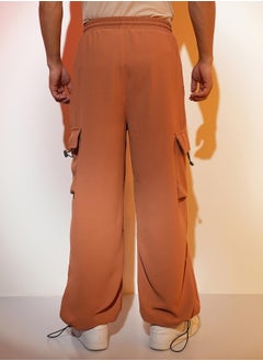 Campus Sutra Men's Sienna Brown Solid Cargo Parachute Trousers  - Image 5