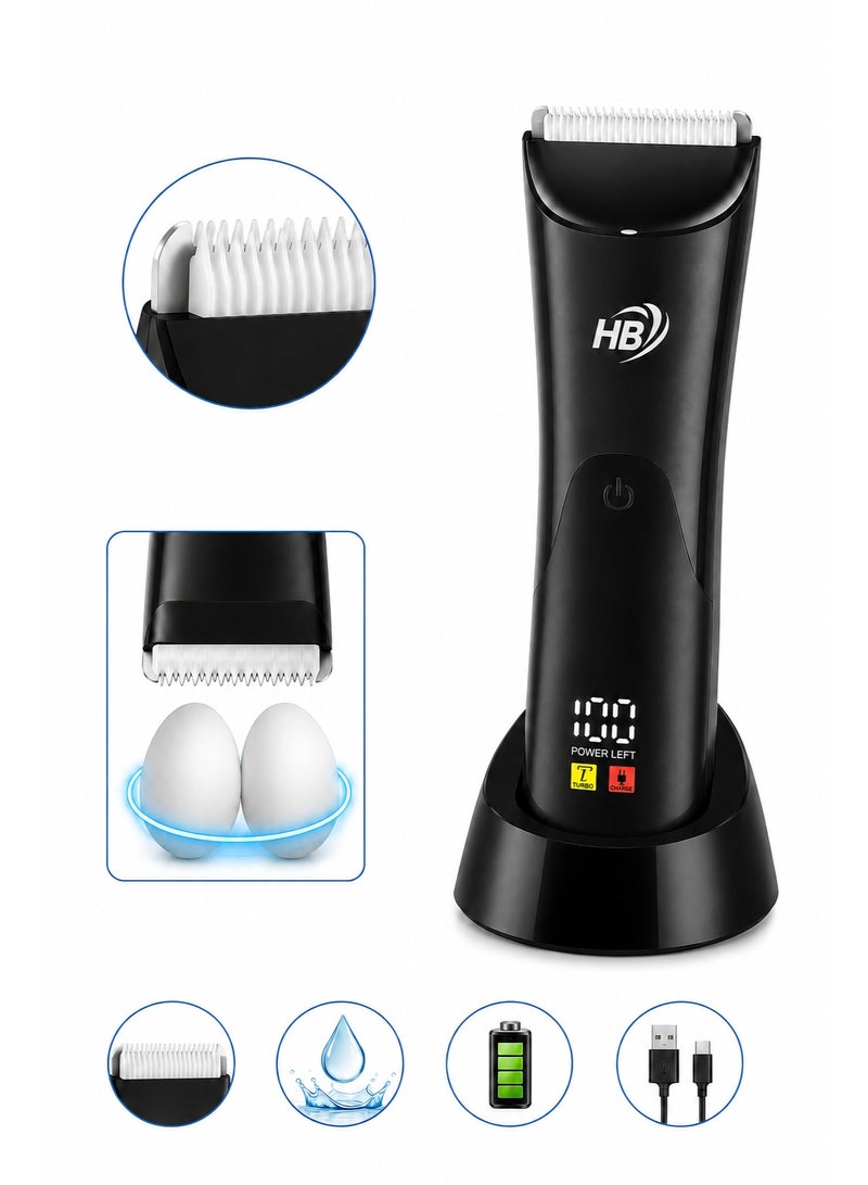 HB Body and intimate area trimmer and shaver; hair shaver for groin and body; waterproof wet/dry grooming kit; safe ceramic blades; LED display and light; USB-C rechargeable. - Image 1