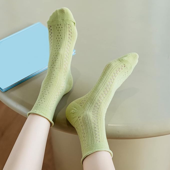 ChicAbode Women Cute Roll Top Ankle Socks, Breathable Mesh Summer Thin Casual Basic Style Socks 5 Pairs,Womens Dress Socks - Image 5