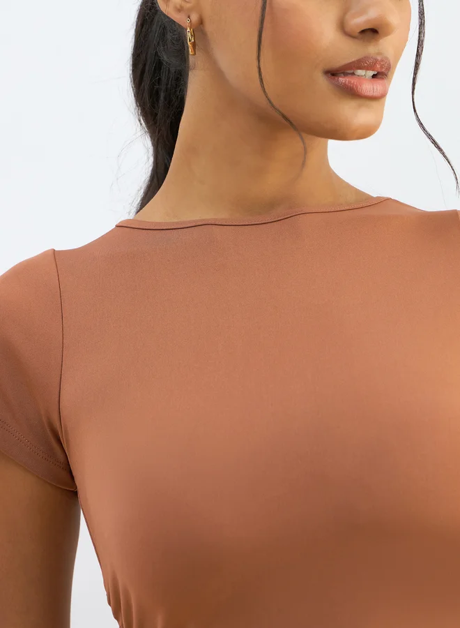 SASSAFRAS Sassafras Orange Knitted Short Sleeve Ruched Crop Top