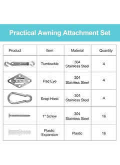 M6 Awning Attachment Set, Heavy Duty Sun Shade Sail Stainless Steel Hardware Kit for Garden Triangle and Square, Sun Shade Sail Fixing Accessories - pzsku/Z33F5FFFF5F53E74750C2Z/45/_/1736394162/bbfc463f-f735-4a1a-a0d5-9187954de119