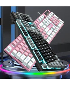 Forev FV-Q8 Wired Gaming Keyboard Esports Light-Emitting Office Desktop Laptop Wired Film Wired Keyboard (FV-Q1 White - Pink)  - Image 2