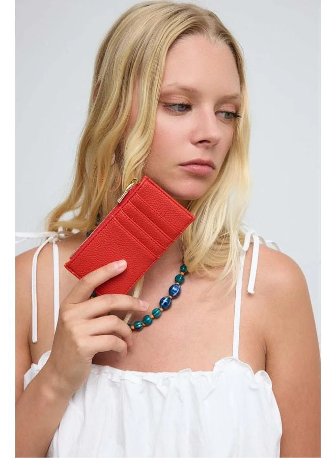 Red Linen-Textured Women's Cardholder