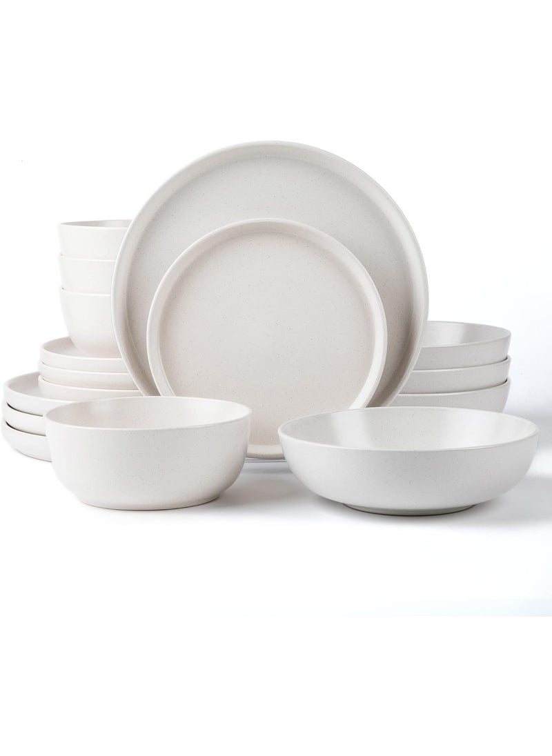 Arora SKUGGA Round Stoneware 16pc Double Bowl Dinnerware Set for 4 Dinner and Side Plates Cereal and Pasta Bowls  Matte White466077  - Image 1