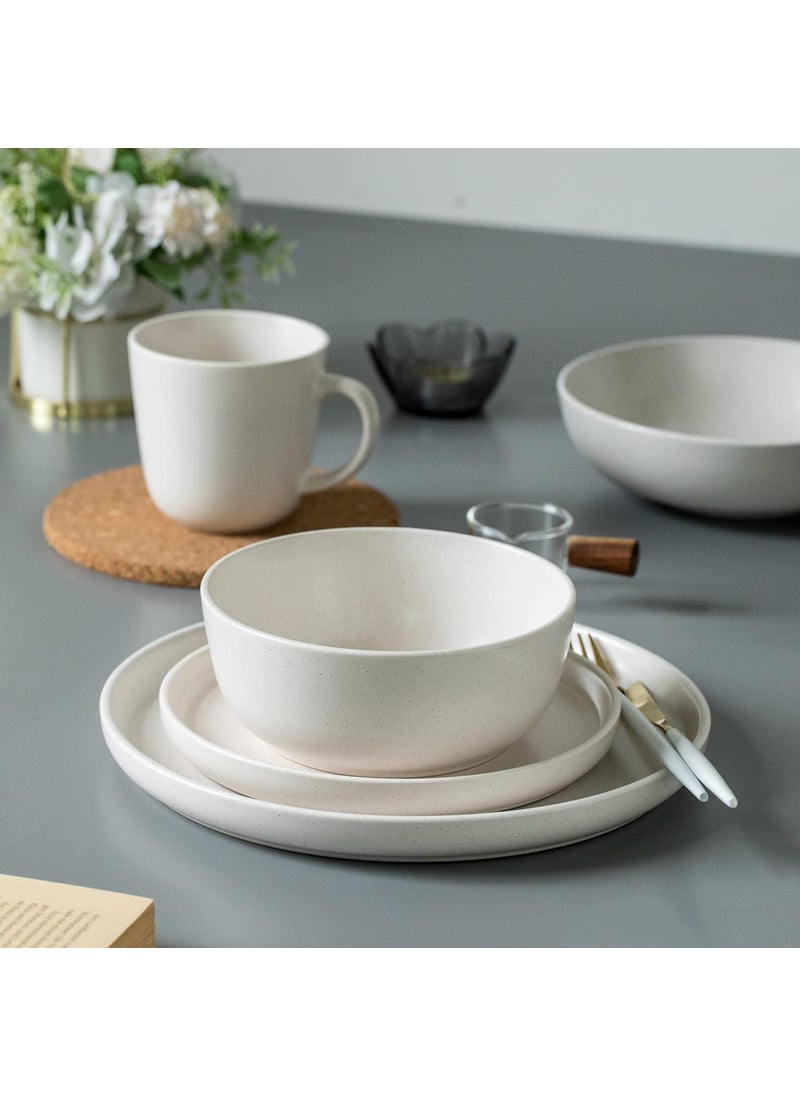 Arora SKUGGA Round Stoneware 16pc Double Bowl Dinnerware Set for 4 Dinner and Side Plates Cereal and Pasta Bowls  Matte White466077  - Image 3