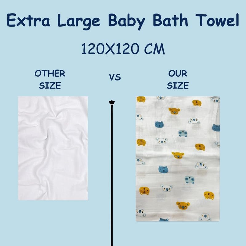 Mahaveer Cotton Organic Cotton Muslin Pack of 2 Baby Bath Towel 120 Cm X 120 Cm_Tri Plus, 400 TC, White - Image 4