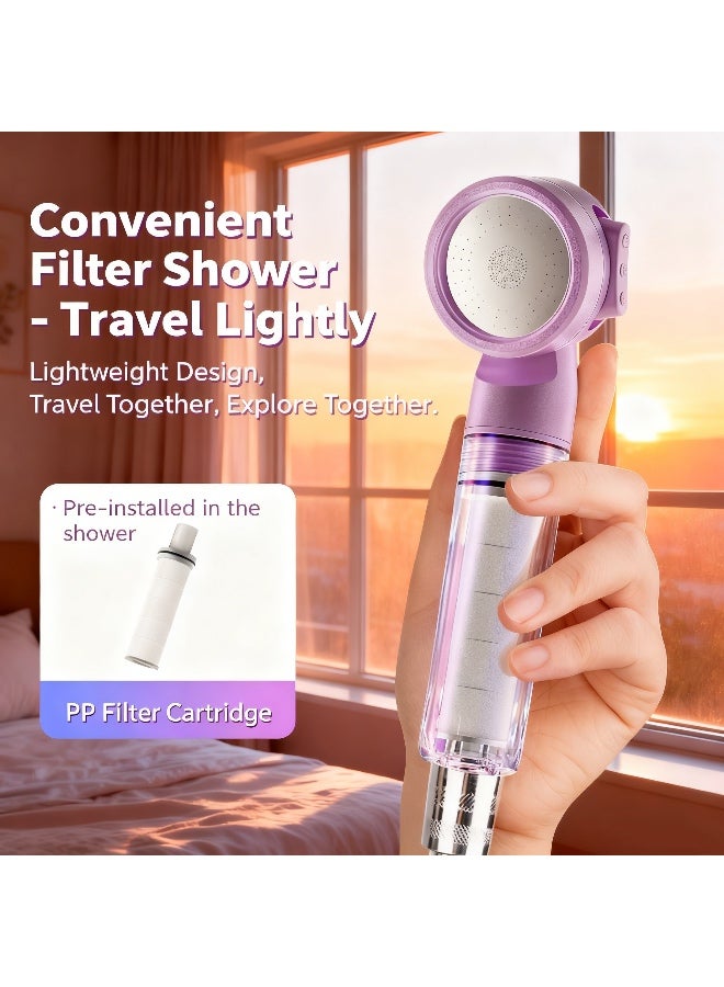رأس دش محمول للسفر مزود بفلتر - ضغط عالي، يزيل الكلور والصدأ للعناية بالشعر والبشرة - 3 وضعيات تدفق (بنفسجي) - Image 3