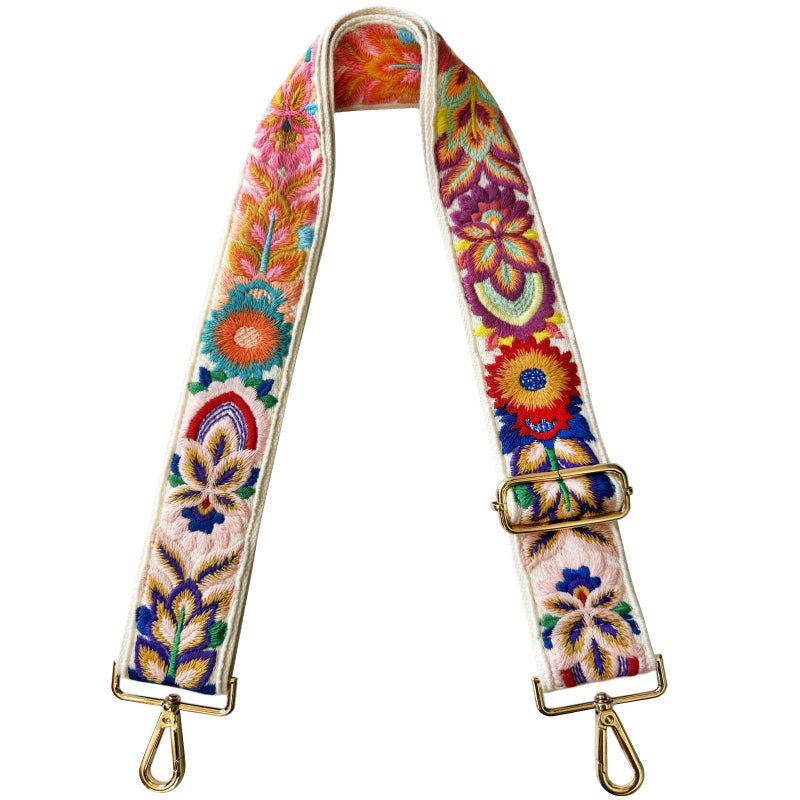 TCOMVEZ Embroidery Flower Purse Strap Replacement Crossbody for Handbags Women Guitar Strap 2 inch Wide Adjustable Bag Straps (Ivory) - Image 1
