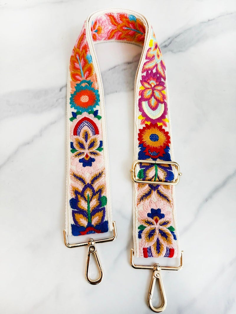 TCOMVEZ Embroidery Flower Purse Strap Replacement Crossbody for Handbags Women Guitar Strap 2 inch Wide Adjustable Bag Straps (Ivory) - Image 3