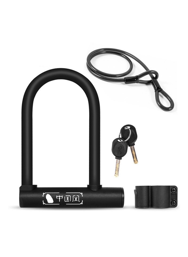 لوبيتيز U قفل (قفل + كابل الأسود مجموعة) قفل سبيكة الزنك النواة قفل مكافحة السرقة مع مفاتيحين و U قفل قوس، D فتحة خوذة قفل لدراجة نارية دراجة جبلية صغيرة - Image 2