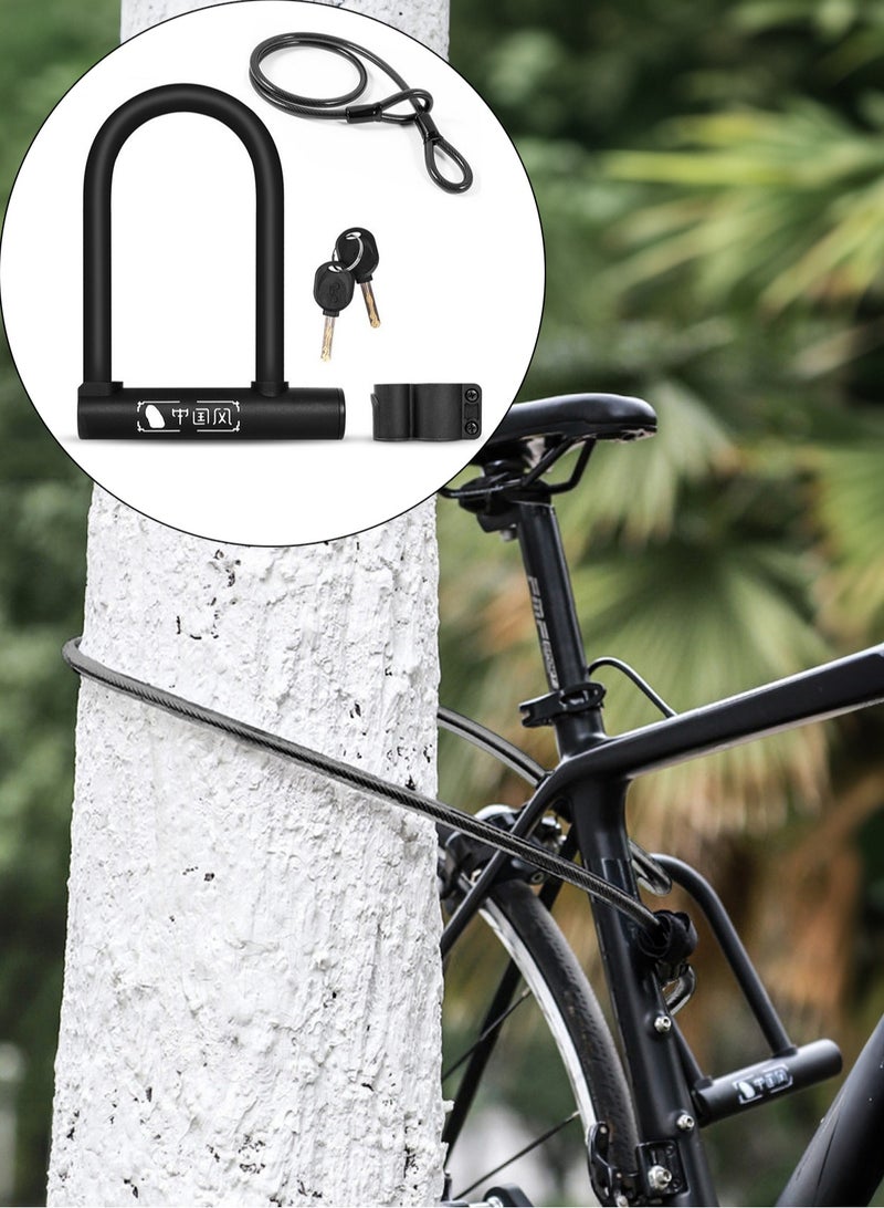 لوبيتيز U قفل (قفل + كابل الأسود مجموعة) قفل سبيكة الزنك النواة قفل مكافحة السرقة مع مفاتيحين و U قفل قوس، D فتحة خوذة قفل لدراجة نارية دراجة جبلية صغيرة - Image 1
